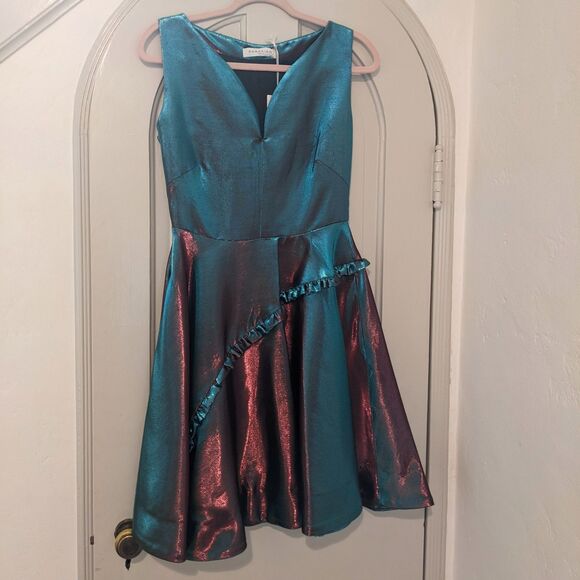 NWT PARAKIAN Formal Metallic Changeable Teal/Burgundy Fit & Flare Dress, Size 4 - Picture 11 of 15